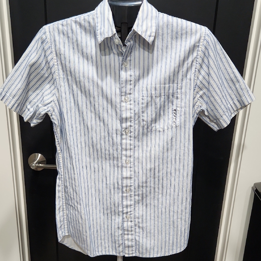 Kirra White and Blue Striped Casual Shirt